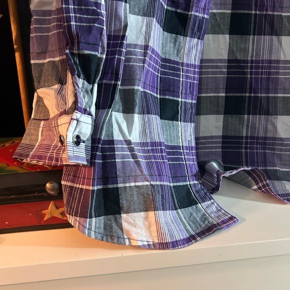 Alia Purple and Black Plaid Button Down Shirt Size M - Picture 2 of 16
